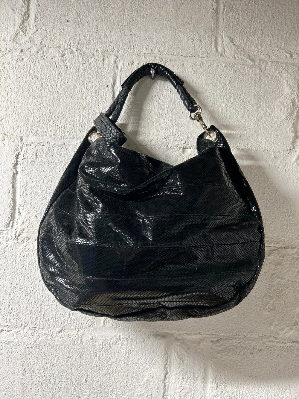JIMMY CHOO Snake Print Patent Leather Large Hobo Shoulder Bag EUC - Picture 4 of 14